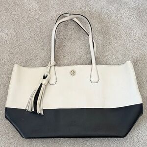 Tory Burch Two-Tone Black and Cream Tote
